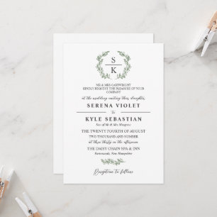 Invitación Boda Monograma de la guirnalda verde de la estela 