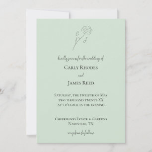 Invitación Boda Monograma de la línea de flor verde claro