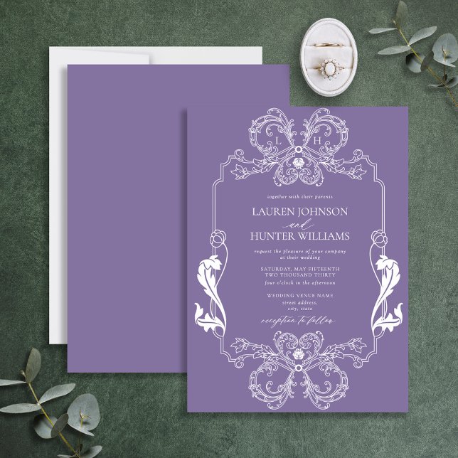Invitación Boda Monograma de la Línea Ornate Lavender Floral (Subido por el creador)