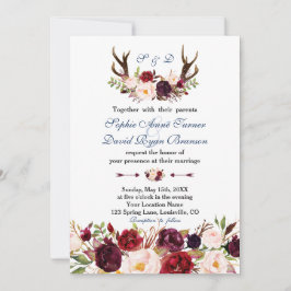 Invitación Boda Monograma de la Marina Floral Rosa de Borgoña
