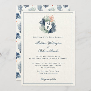 Invitación Boda Monograma de la Playa del Océano Marino Náuti