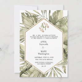 Invitación Boda Monograma de la vegetación de hojas de palma 