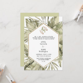 Invitación Boda Monograma de la vegetación de hojas de palma 