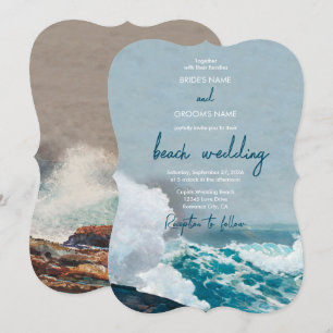 Invitación Boda Monograma de las olas oceánicas de la playa d