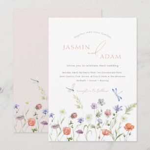 Invitación Boda Monograma de Libélula Flor Silvestre de Lavan