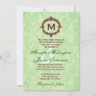 Invitación Boda monograma de marco de chocolate con Damasco d