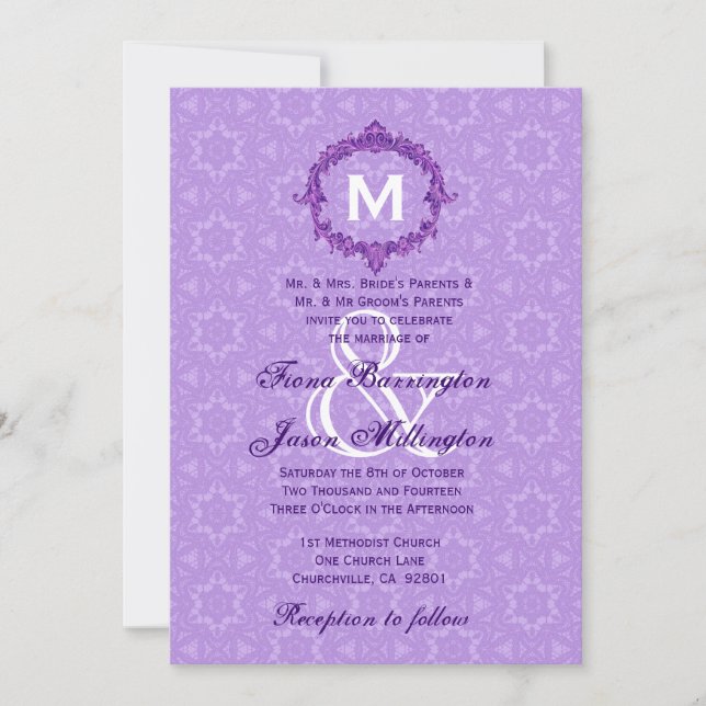 Invitación Boda monograma de marco de gancho de lino J454 (Anverso)