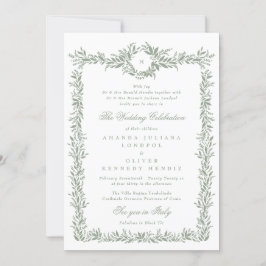 Invitación boda monograma de marco verde de sabio tradicional