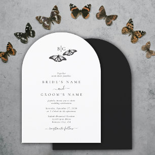 Invitación Boda monograma de mariposa blanca minimalista