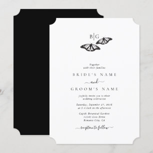 Invitación Boda monograma de mariposa blanca minimalista