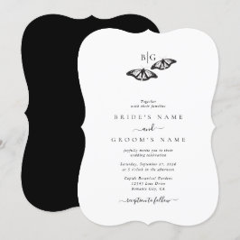 Invitación Boda monograma de mariposa blanca minimalista