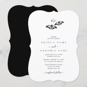 Invitación Boda monograma de mariposa blanca minimalista