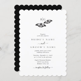 Invitación Boda Monograma de Mariposa Blanco Negro Minimalist