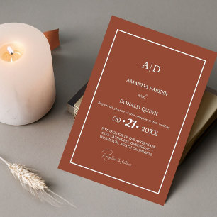 Invitación Boda Monograma de Naranja quemado Minimalista mode