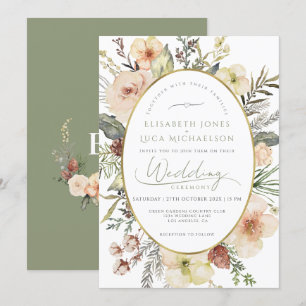 Invitación Boda Monograma de Navidades verdes de Relieve meta