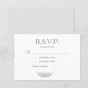 Invitación Boda Monograma de plumas de ángel gris blanco RSVP