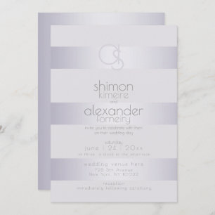 Invitación Boda   Monograma de rayas de goma de plata violeta