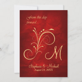 Invitación Boda Monograma de Red Gold Swirl