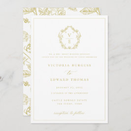 Invitación Boda Monograma de Regency Era Gold Escudo