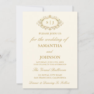 Invitación Boda Monograma de Salón de Baile Moderno Marfil Vi