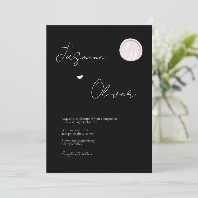 Invitación boda monograma de sello de cera blanca foto person (Anverso de pie)