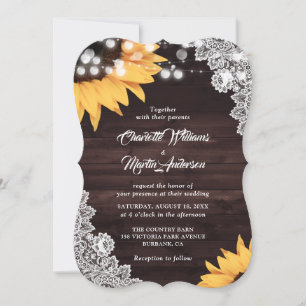 Invitación Boda Monograma de Sunflower Rustic Wood Lace