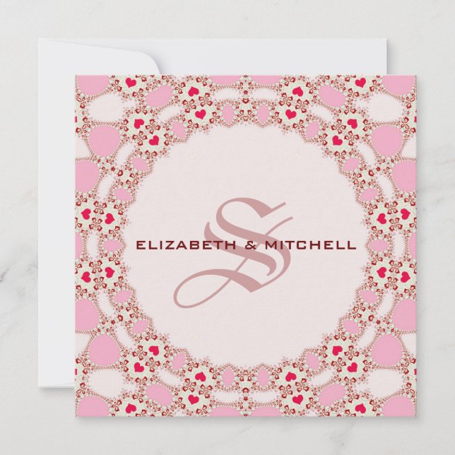Invitación Boda Monograma de Sweet Love Hearts Lace (Anverso)