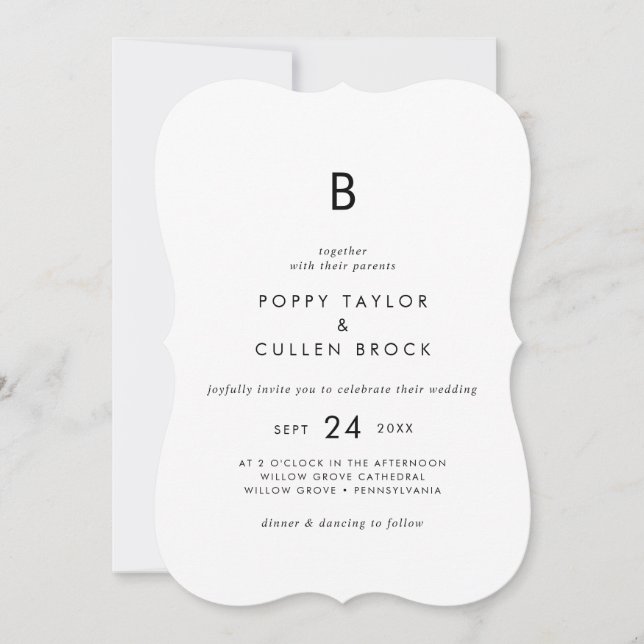 Invitación Boda Monograma de tipografía de moda (Anverso)