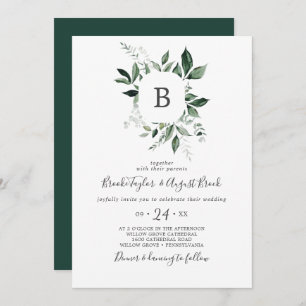 Invitación Boda Monograma de verde esmeralda