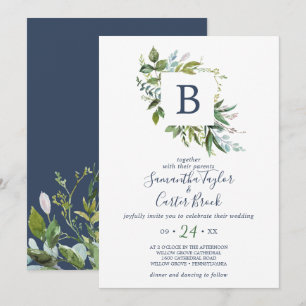 Invitación Boda Monograma de Verdor de Verano
