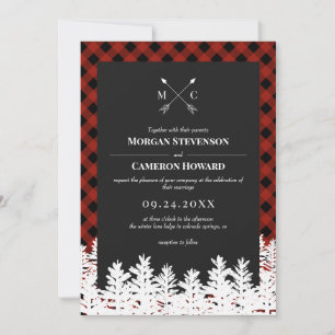 Invitación Boda Monograma de verificación de búfalo rojo con