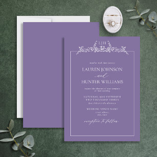 Invitación Boda Monograma del borde floral de lavanda