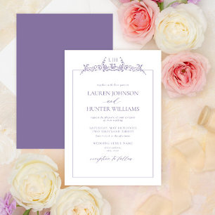 Invitación Boda Monograma del borde floral de lavanda