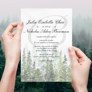Invitación Boda Monograma del bosque de Pine Woods de color d