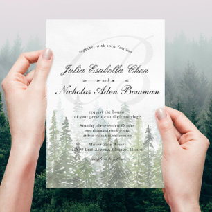 Invitación Boda Monograma del bosque de Pine Woods de color d