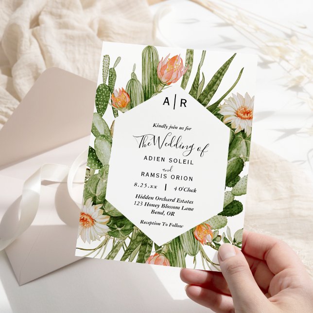 Invitación Boda Monograma del Desierto Floral de Cactus (Subido por el creador)