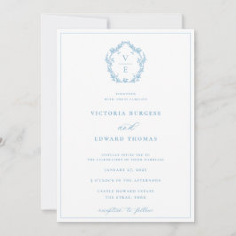 Invitación Boda Monograma del Escudo azul del cielo azul