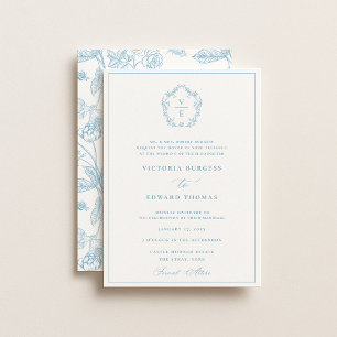 Invitación Boda Monograma del Escudo azul del cielo azul