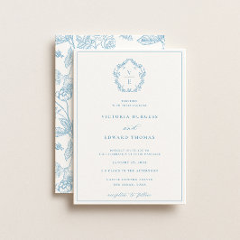 Invitación Boda Monograma del Escudo azul del cielo azul