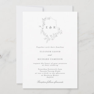 Invitación Boda Monograma del Escudo clásico de la hoja gris