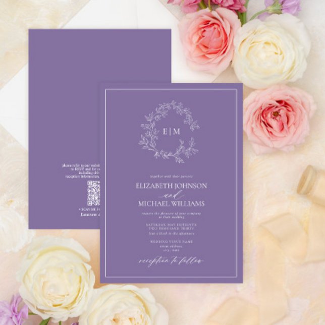Invitación Boda Monograma del Escudo de Leafy de la Lavanda d (Subido por el creador)