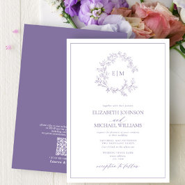 Invitación Boda Monograma del Escudo de Leafy de la Lavanda d