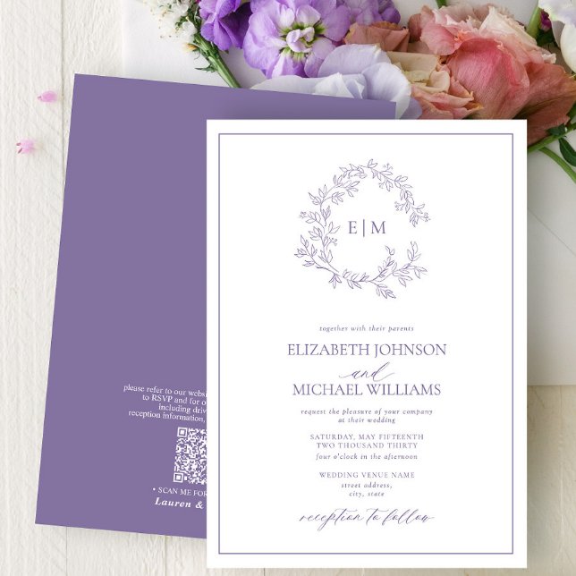 Invitación Boda Monograma del Escudo de Leafy de la Lavanda d (Subido por el creador)