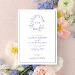 Invitación Boda Monograma del Escudo de leafy Periwinkle mode<br><div class="desc">¡Nos encanta esta moderna y moderna invitación a la boda periwinkle! Sencillo, elegante y muy bonito, tiene una corona de hojas dibujadas a mano que rodea un moderno monograma boda. Está personalizado en una tipografía elegante, acentuado con caligrafía con letras a mano. Por último, se recorta en un marco delicado....</div>