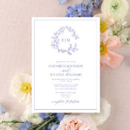 Invitación Boda Monograma del Escudo de leafy Periwinkle mode