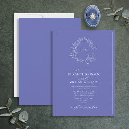 Invitación Boda Monograma del Escudo de leafy Periwinkle mode