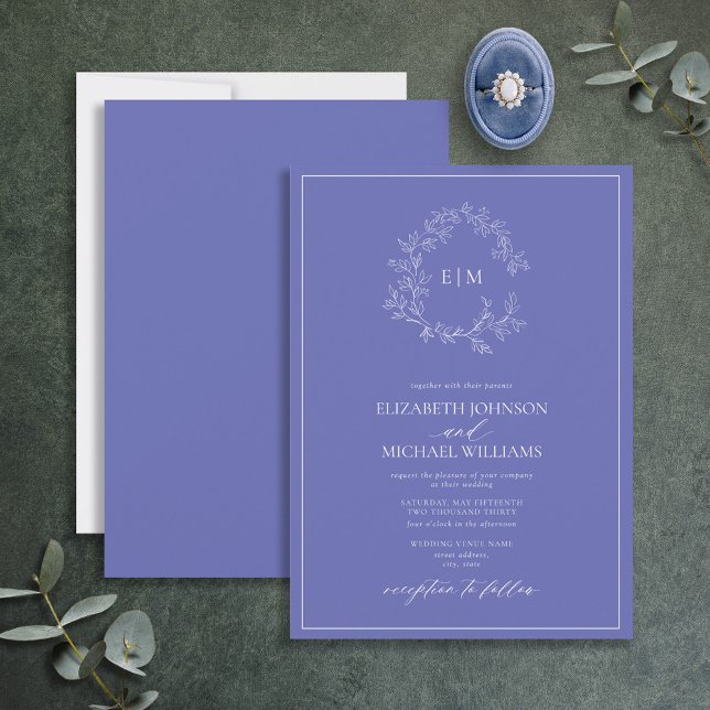 Invitación Boda Monograma del Escudo de leafy Periwinkle mode (Subido por el creador)