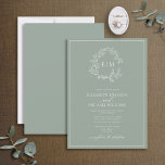 Invitación Boda Monograma del Escudo de Leafy Verde Masaje Mo<br><div class="desc">¡Nos encanta esta moderna y moderna invitación a una boda verde sabia! Sencillo, elegante y muy bonito, tiene una corona de hojas dibujadas a mano que rodea un moderno monograma boda. Está personalizado en una tipografía elegante, acentuado con caligrafía con letras a mano. Por último, se recorta en un marco...</div>