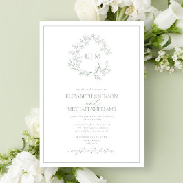 Invitación Boda Monograma del Escudo de Leafy Verde Masaje Mo
