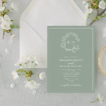 Invitación Boda Monograma del Escudo de Leafy Verde Masaje Mo<br><div class="desc">¡Nos encanta esta moderna y moderna invitación a una boda verde sabia! Sencillo, elegante y muy bonito, tiene una corona de hojas dibujadas a mano que rodea un moderno monograma boda. Está personalizado en una tipografía elegante, acentuado con caligrafía con letras a mano. Por último, se recorta en un marco...</div>